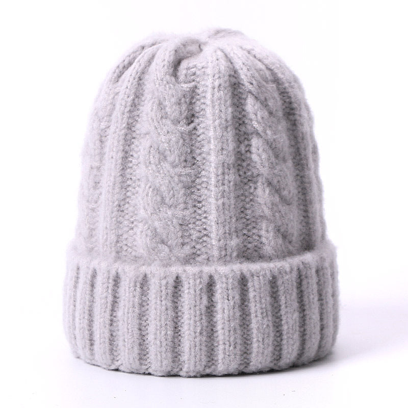 Wholesale Solid Color Thick Warm Wool Cable Knitted Hat