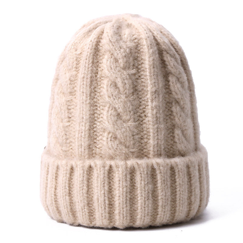 Wholesale Solid Color Thick Warm Wool Cable Knitted Hat
