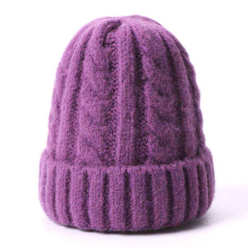 Wholesale Solid Color Thick Warm Wool Cable Knitted Hat