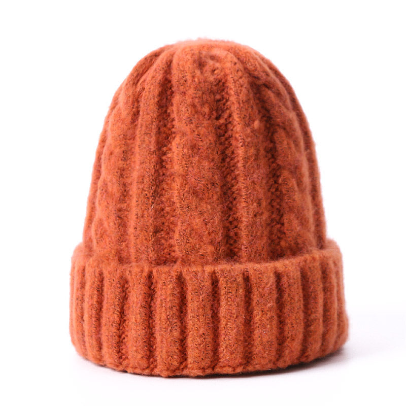 Wholesale Solid Color Thick Warm Wool Cable Knitted Hat