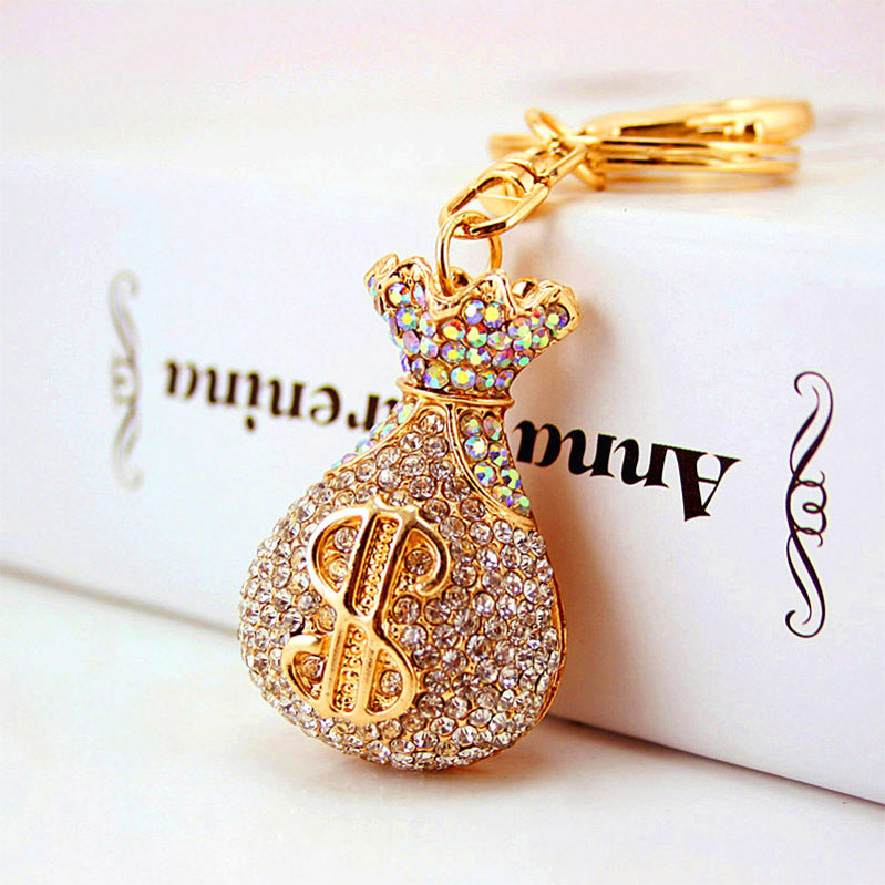 Wholesale Creative Diamond Crystal Money Bag Lucky Bag Metal Keychain