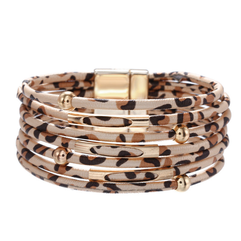 Wholesale Alloy Leopard Print Magnetic Beaded Rope Bracelet Copper Pipe Jewelry