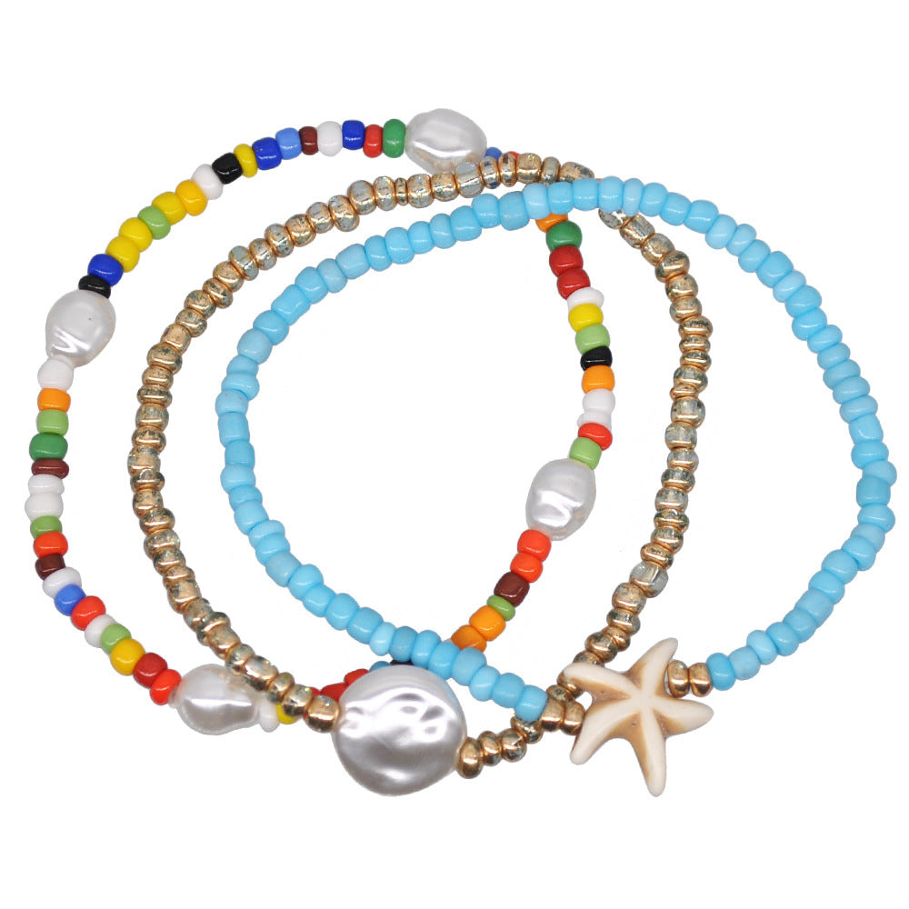 Wholesale Colorful Rice Beads Pearl Starfish Bracelet Set of Three