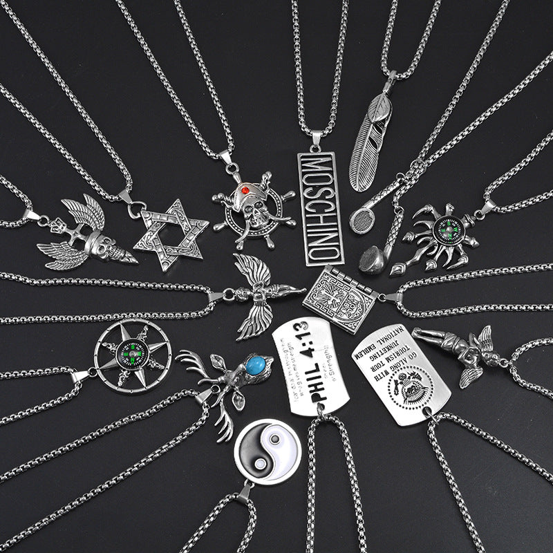 Wholesale Personality trendy titanium steel hip-hop necklace men's trendy disco all-match hiphop pendant long sweater chain pendant