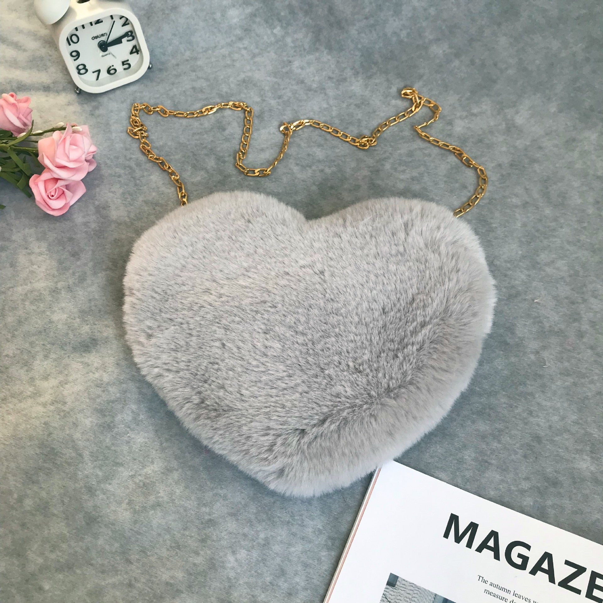 Wholesale Fashionable Love Heart Coin Purse Women's Chain Crossbody Plush Single Shoulder Bag Fuzzy Coin Purse Valentine's Day Gift