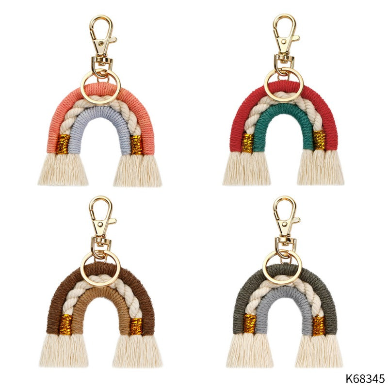 Wholesale Hand Woven Rainbow Fringe Knit Crochet Keychains