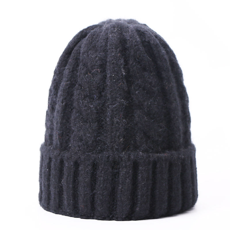 Wholesale Solid Color Thick Warm Wool Cable Knitted Hat