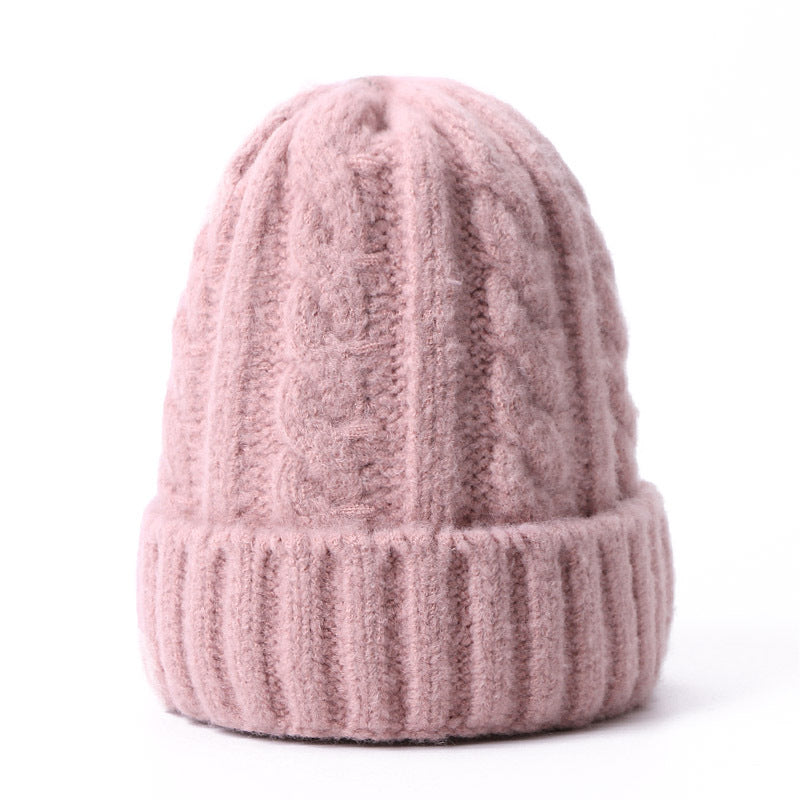 Wholesale Solid Color Thick Warm Wool Cable Knitted Hat
