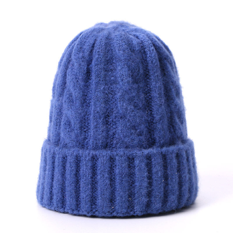 Wholesale Solid Color Thick Warm Wool Cable Knitted Hat