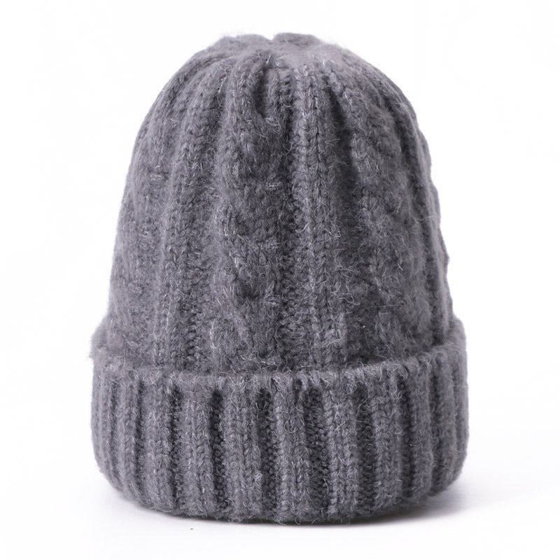 Wholesale Solid Color Thick Warm Wool Cable Knitted Hat