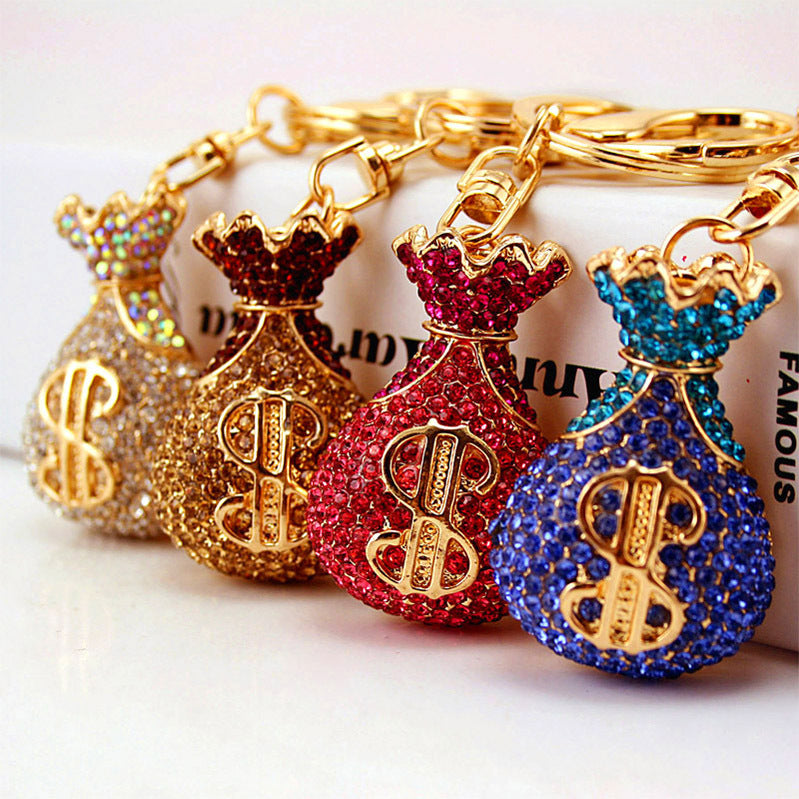 Wholesale Creative Diamond Crystal Money Bag Lucky Bag Metal Keychain