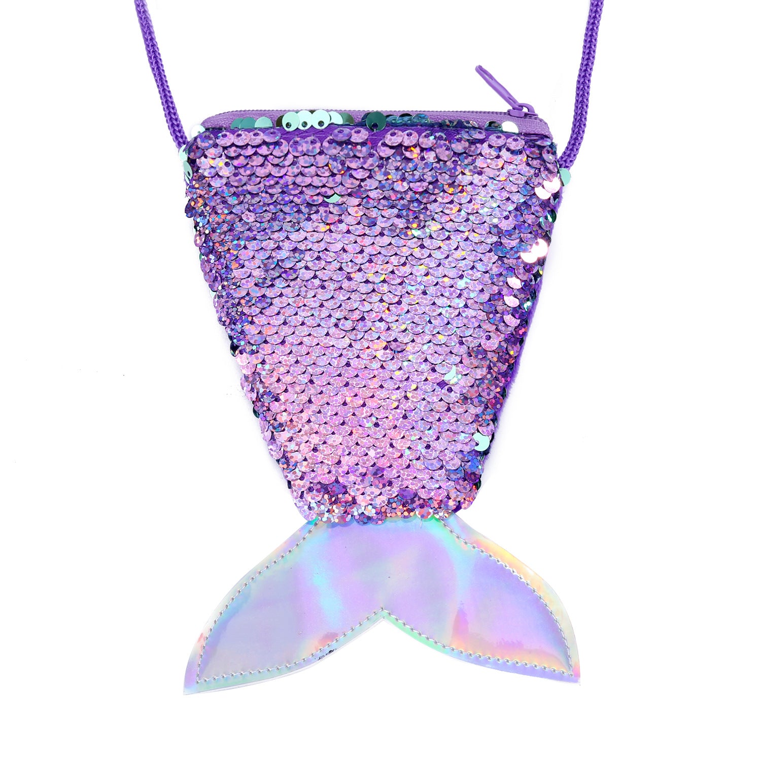 Wholesale Children' s wallet fish tail sequins lanyard coin purse girl mermaid diagonal