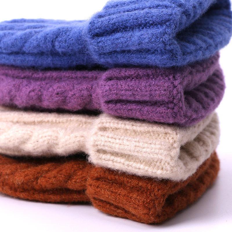 Wholesale Solid Color Thick Warm Wool Cable Knitted Hat