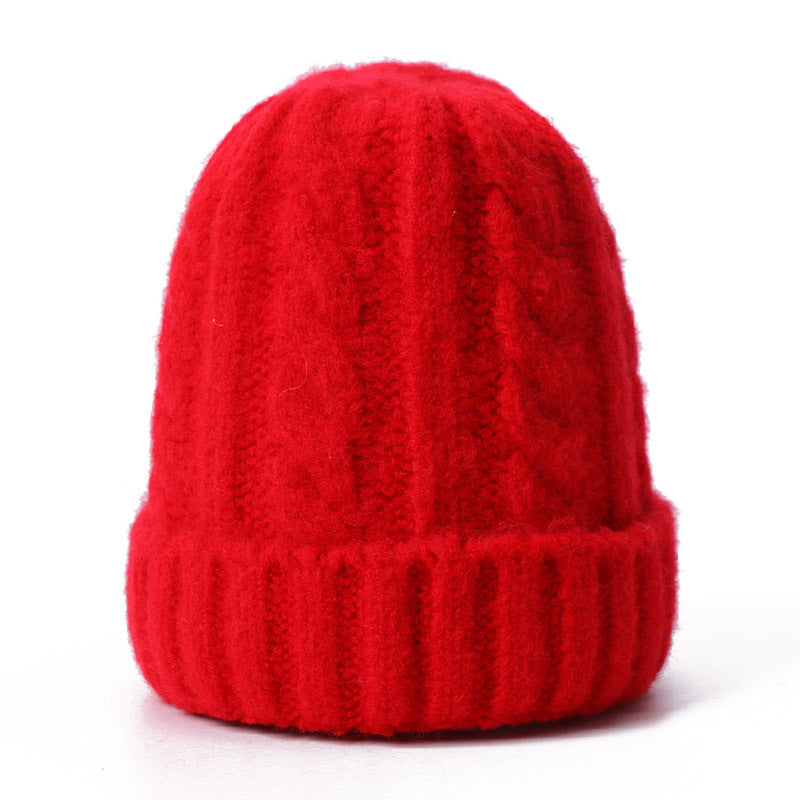 Wholesale Solid Color Thick Warm Wool Cable Knitted Hat