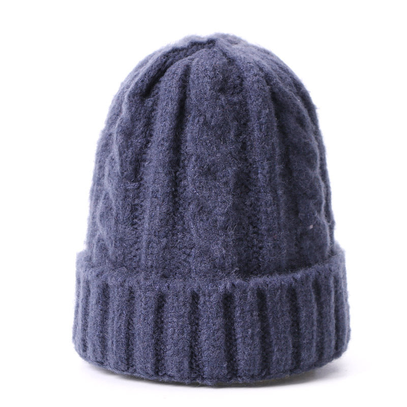 Wholesale Solid Color Thick Warm Wool Cable Knitted Hat