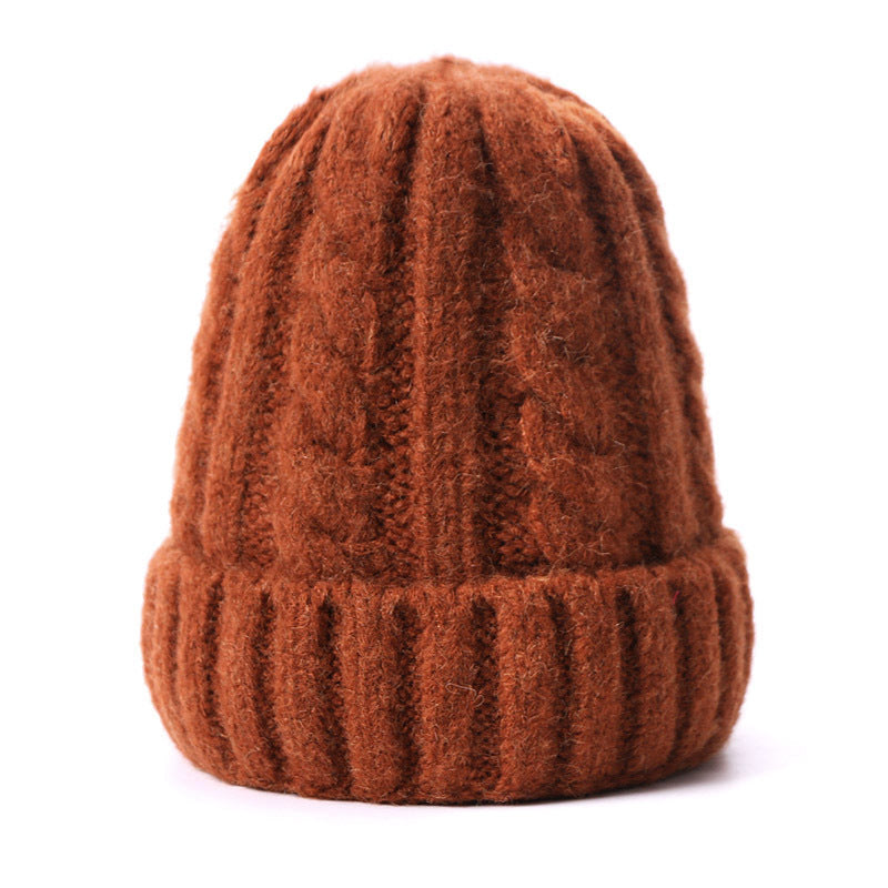 Wholesale Solid Color Thick Warm Wool Cable Knitted Hat