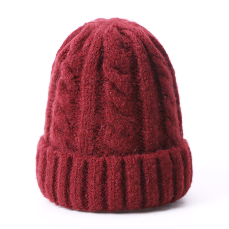 Wholesale Solid Color Thick Warm Wool Cable Knitted Hat