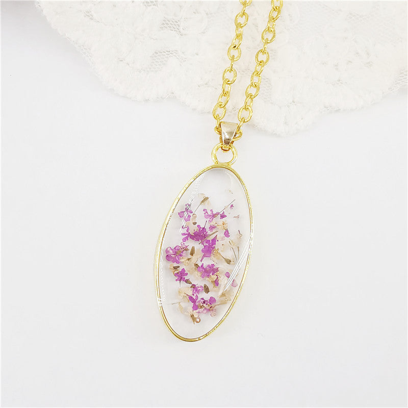 Wholesale 6pcs Resin Dripping Real Dried Flower Natural Plant Specimen Necklace