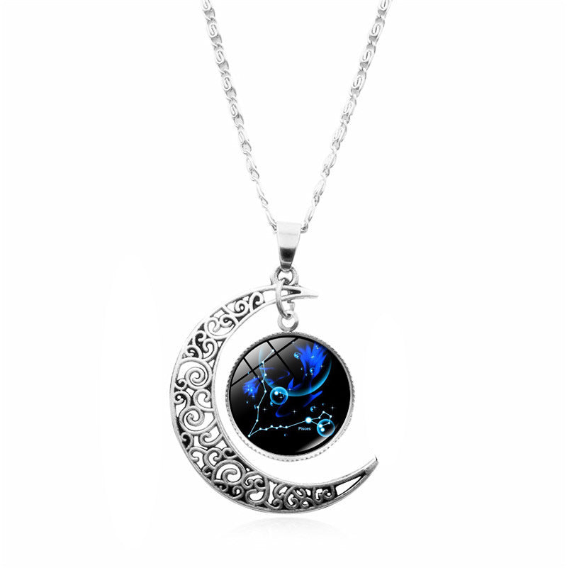 Wholesale 12 Constellations Crescent Time Gem Moon Necklaces