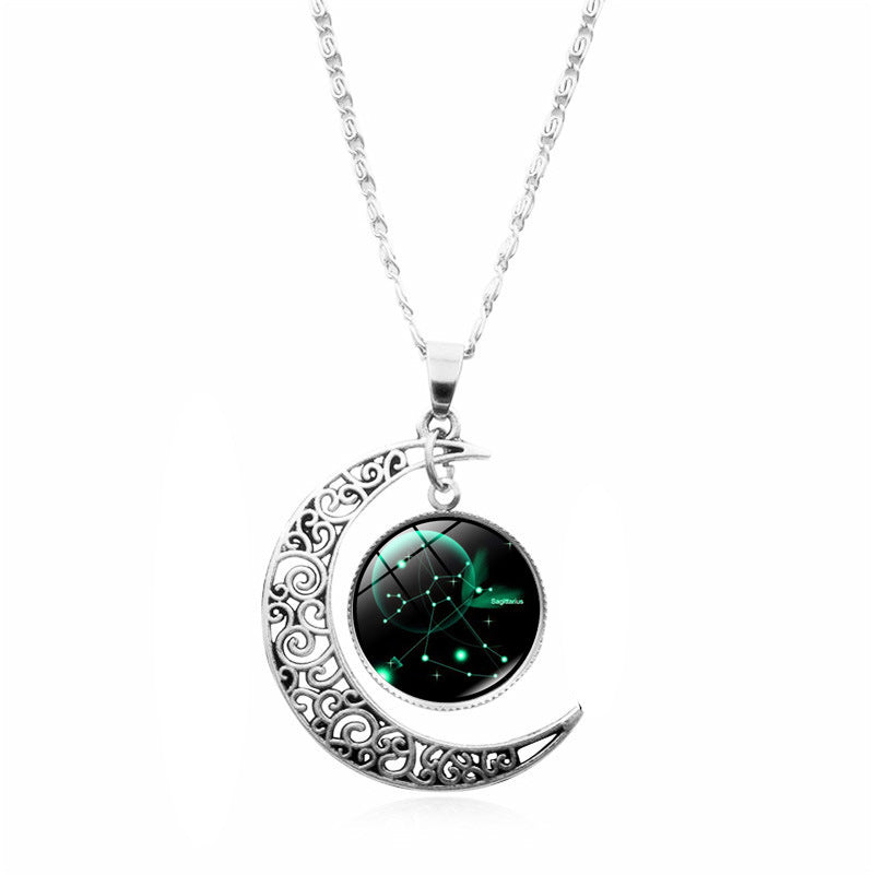 Wholesale 12 Constellations Crescent Time Gem Moon Necklaces