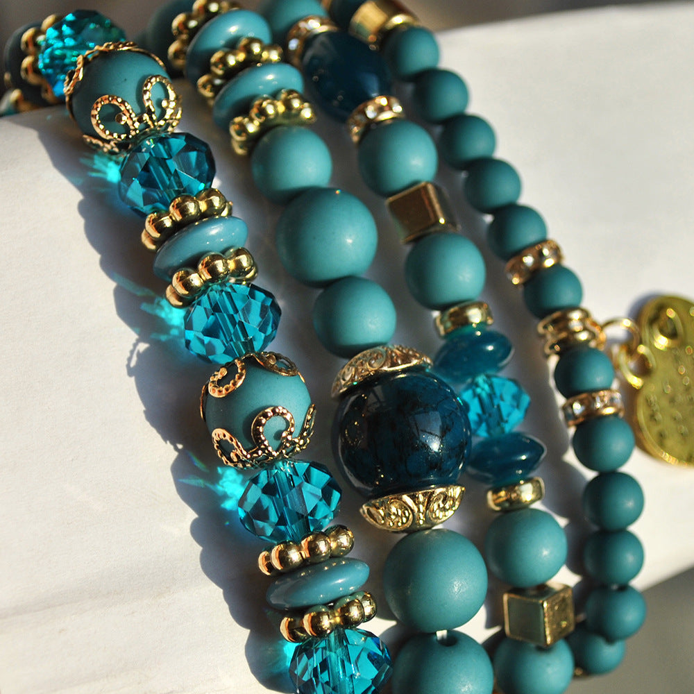 Beads de cuerda de dulces de cristal al por mayor pulsera multicapa