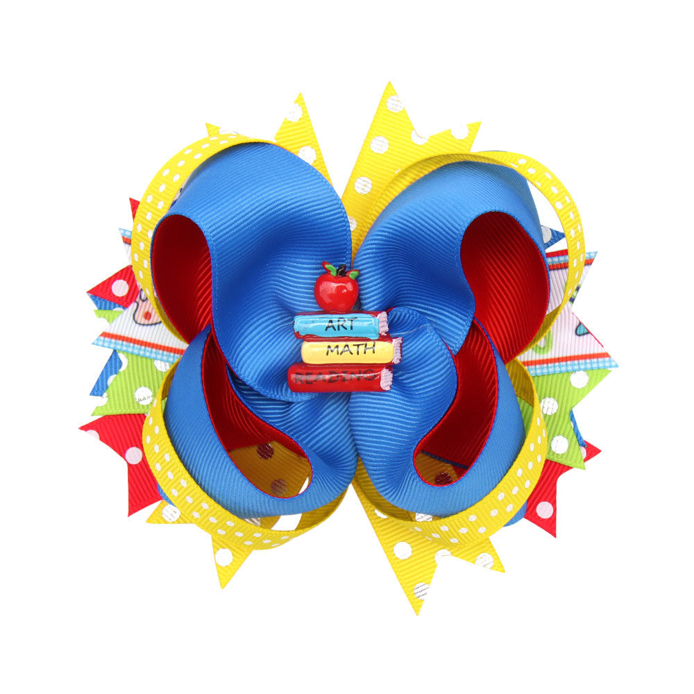 Wholesale 5 Inch Rib Cloth Multi Layer Pencil Tip Kids Bow Hair Clips