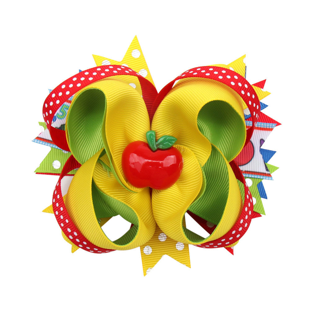 Wholesale 5 Inch Rib Cloth Multi Layer Pencil Tip Kids Bow Hair Clips