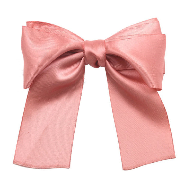 Wholesale New Fabric Sade Bow Ribbon Steel Clip Solid Color Knot Women's Hair Spring Clip Jewelry