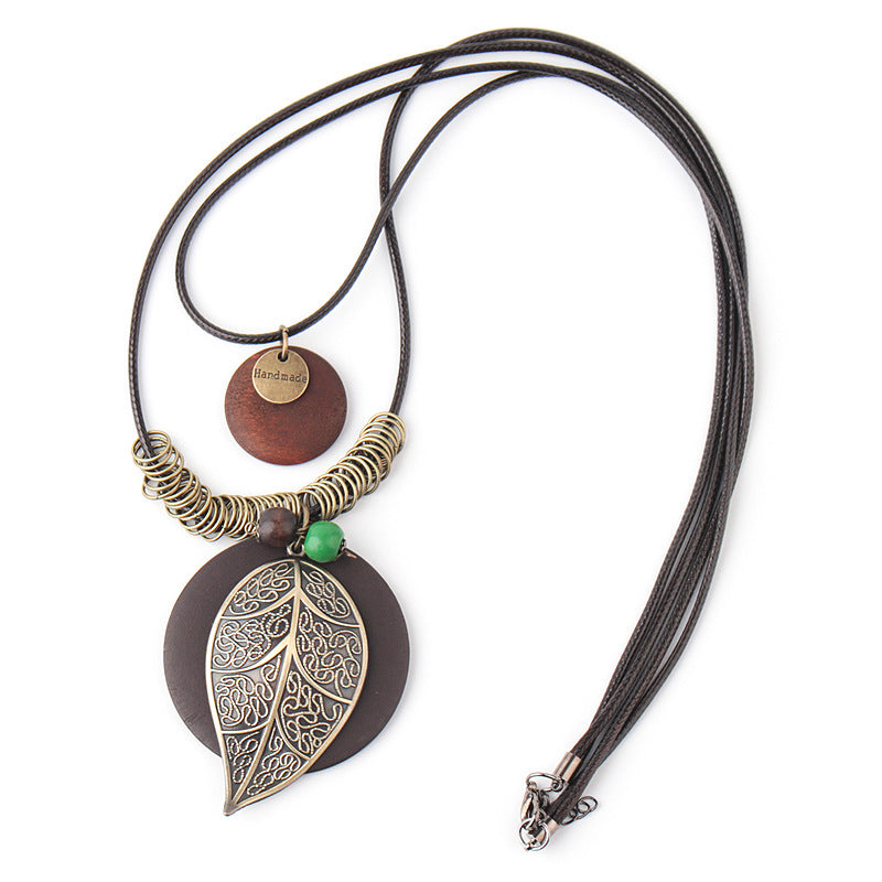 Wholesale Alloy Patterned Leaf Pendant Long Necklaces