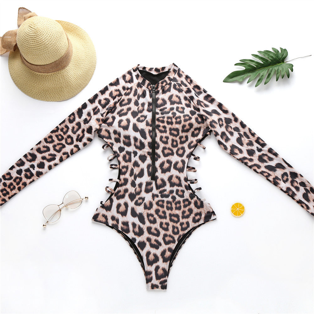 Wholesale Snake Print Leopard Print One Piece Long Sleeve Swimwear