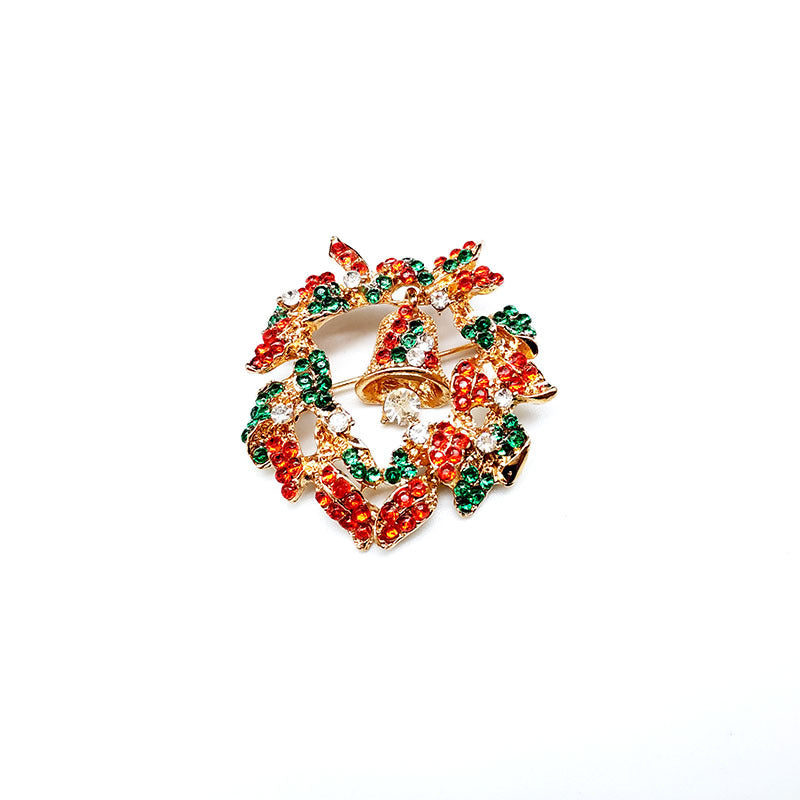 Wholesale Bell Diamond Christmas Wreath Brooch