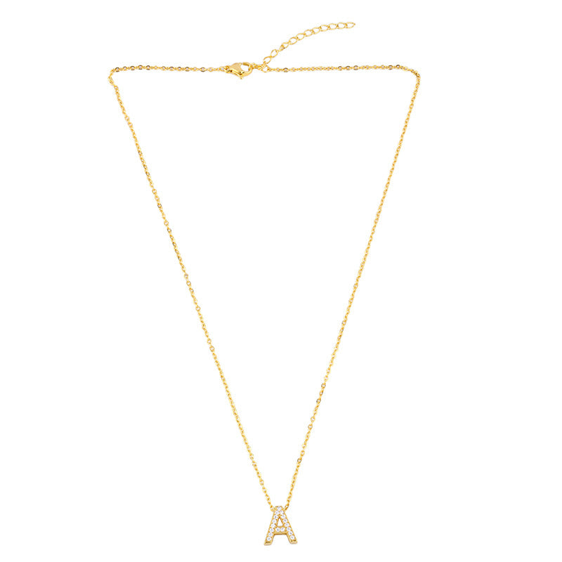 Al por mayor 26 alfabetos ingleses collares de oro con diamantes