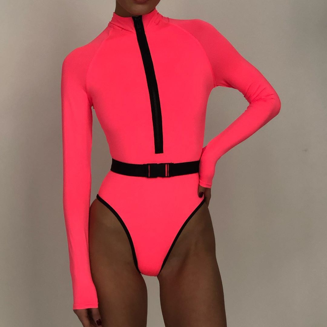 Wholesale One Piece Fluorescent Solid Color Swimwear