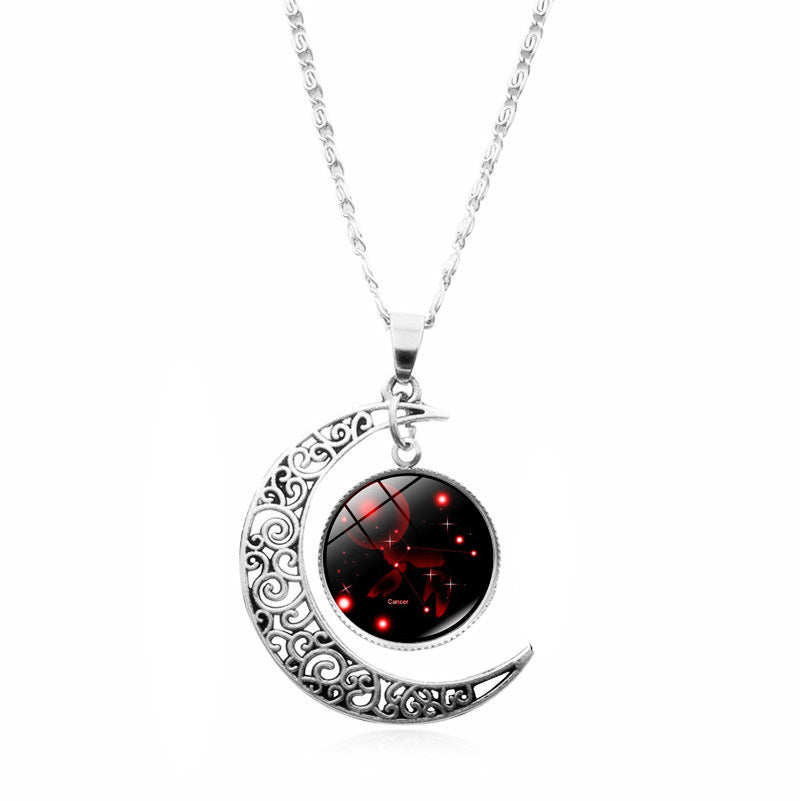 Wholesale 12 Constellations Crescent Time Gem Moon Necklaces