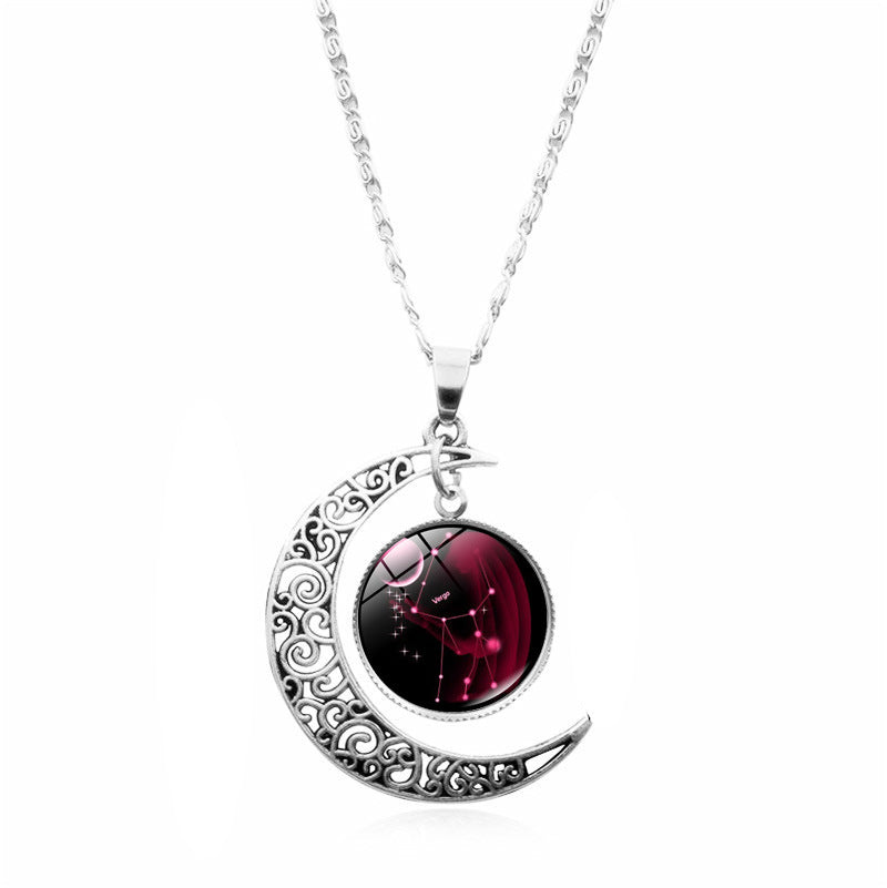 Wholesale 12 Constellations Crescent Time Gem Moon Necklaces