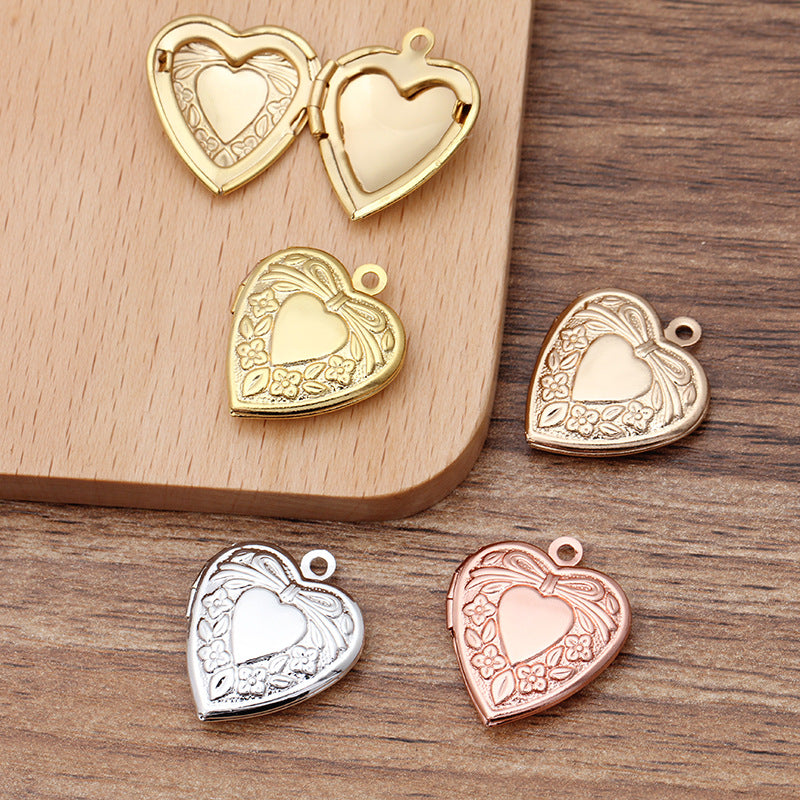Wholesale 10pcs Copper Photo Box 20*23mm Small Peach Heart Photo Essential Oil Aromatherapy DIY Accessories