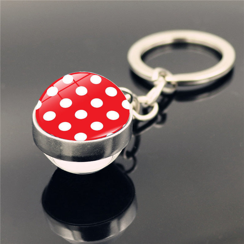 Wholesale Polka Dot Pattern Double Sided Glass Ball Keychains