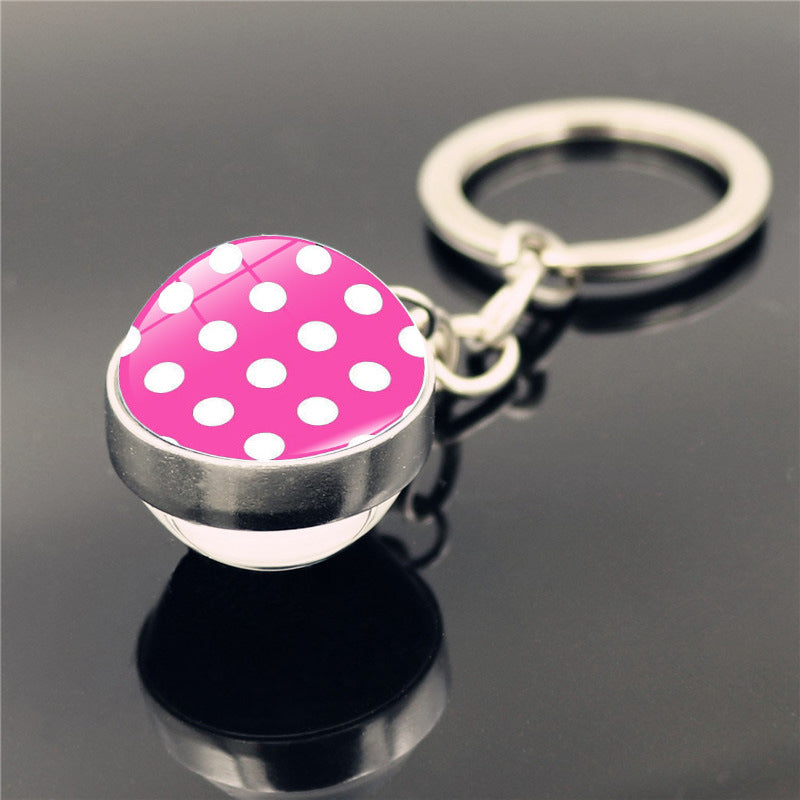 Wholesale Polka Dot Pattern Double Sided Glass Ball Keychains