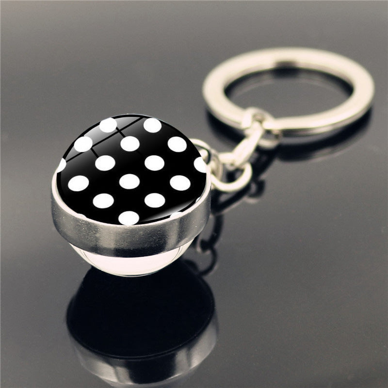 Wholesale Polka Dot Pattern Double Sided Glass Ball Keychains
