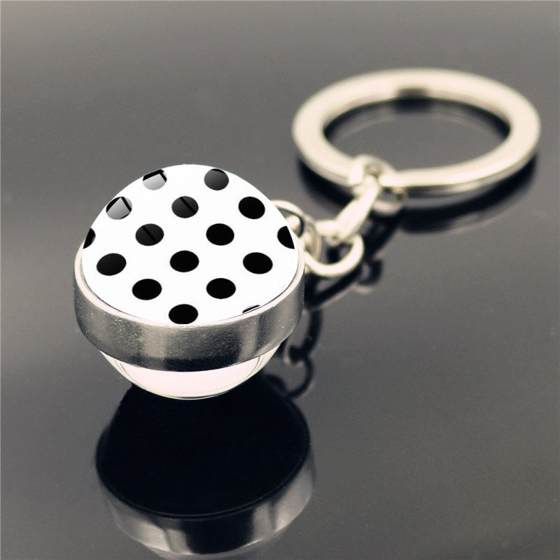 Wholesale Polka Dot Pattern Double Sided Glass Ball Keychains