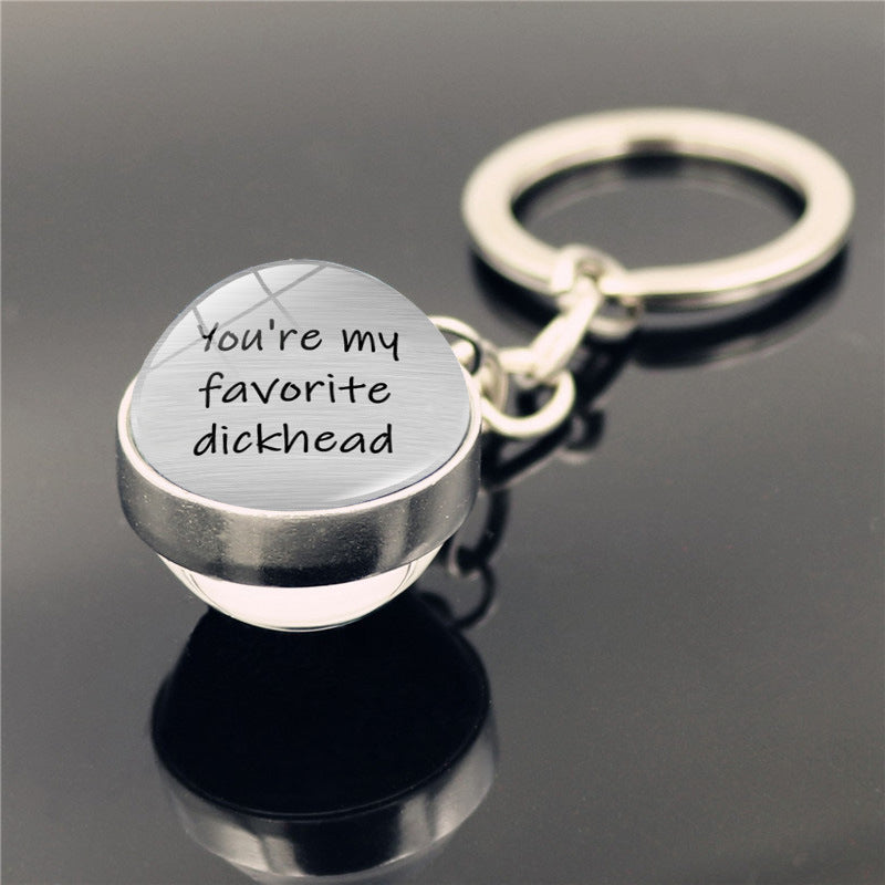 Pareja al por mayor llavero alfabeto colgante de pelota de pelota de vidrio de doble cara