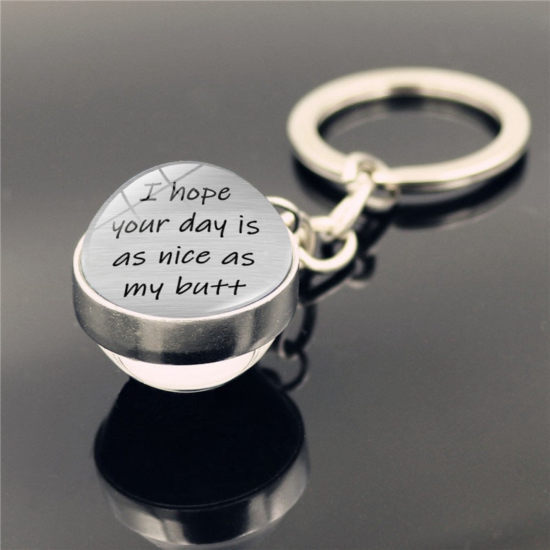 Pareja al por mayor llavero alfabeto colgante de pelota de pelota de vidrio de doble cara