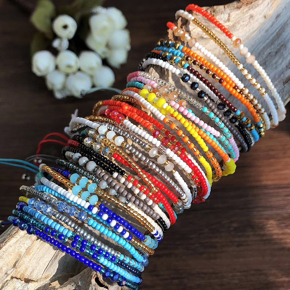 Wholesale Beaded Crystal Colorful Rice Beads Woven Bracelet