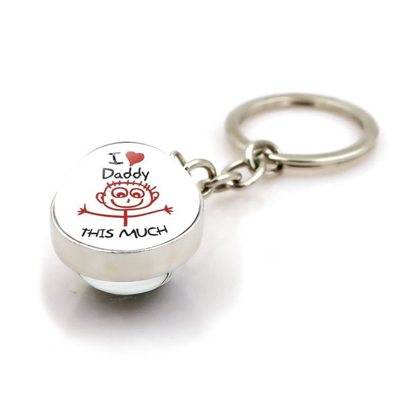 Regalo al por mayor del día del padre Me encantan los llaves de pelota de vidrio de doble cara de papá