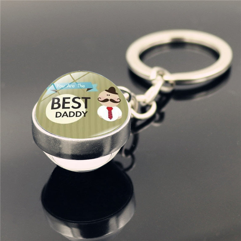 Regalo al por mayor del día del padre Me encantan los llaves de pelota de vidrio de doble cara de papá