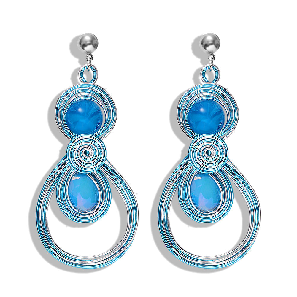 Wholesale Alloy Gemstone Inlaid Hollow Earrings