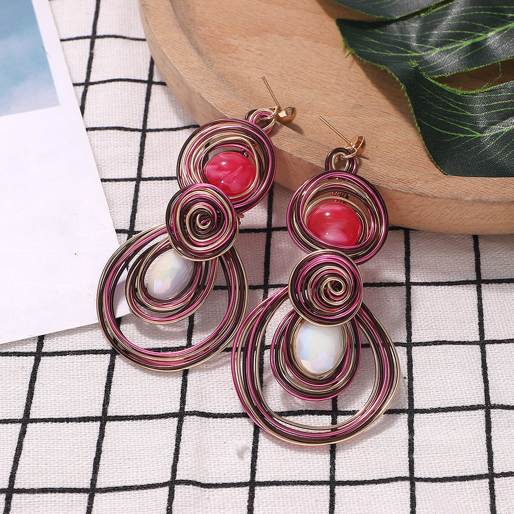 Wholesale Alloy Gemstone Inlaid Hollow Earrings