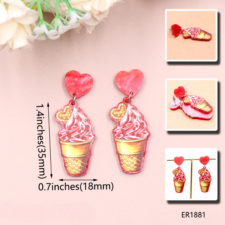 Wholesale Valentine's Day Cone Ice Cream Love Acrylic Earrings