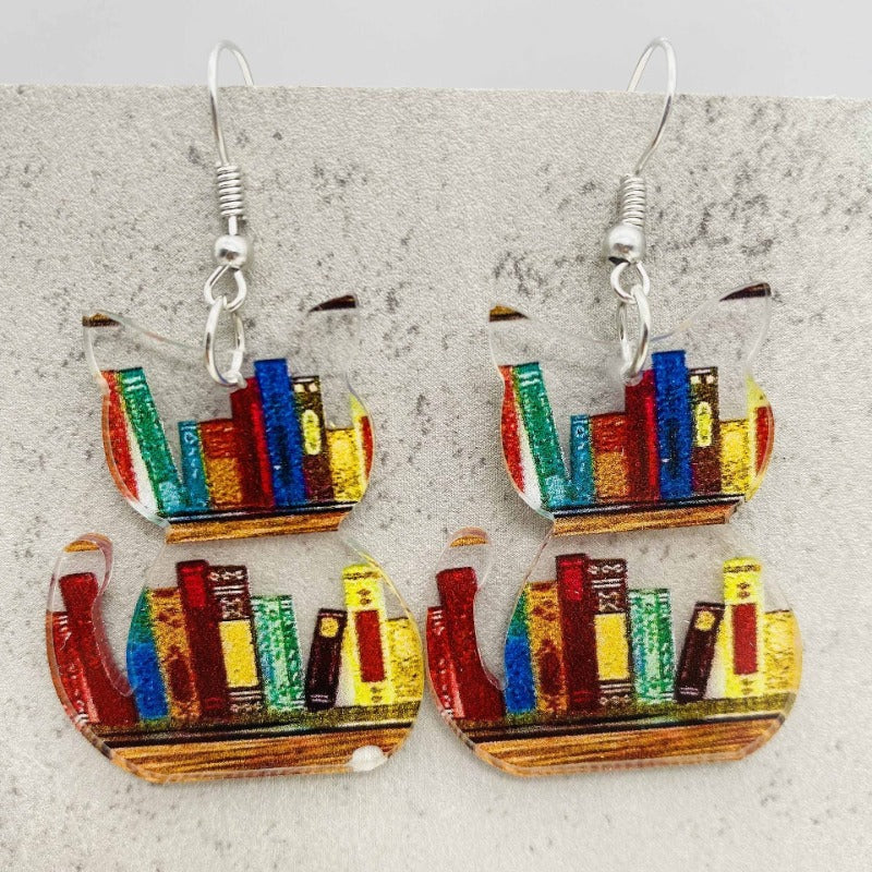 Wholesale Acrylic Teacher's Day Cat Dog Bookshelf Earrings