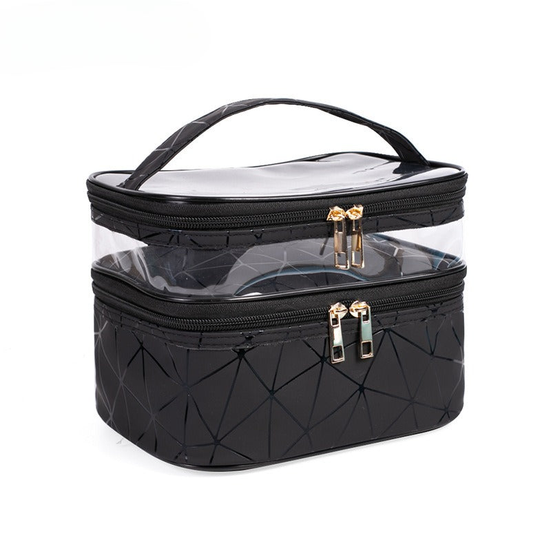 Wholesale PVC Transparent Double-layer Makeup Bag, Multifunctional Portable Waterproof Toiletries Bag, Storage Bag